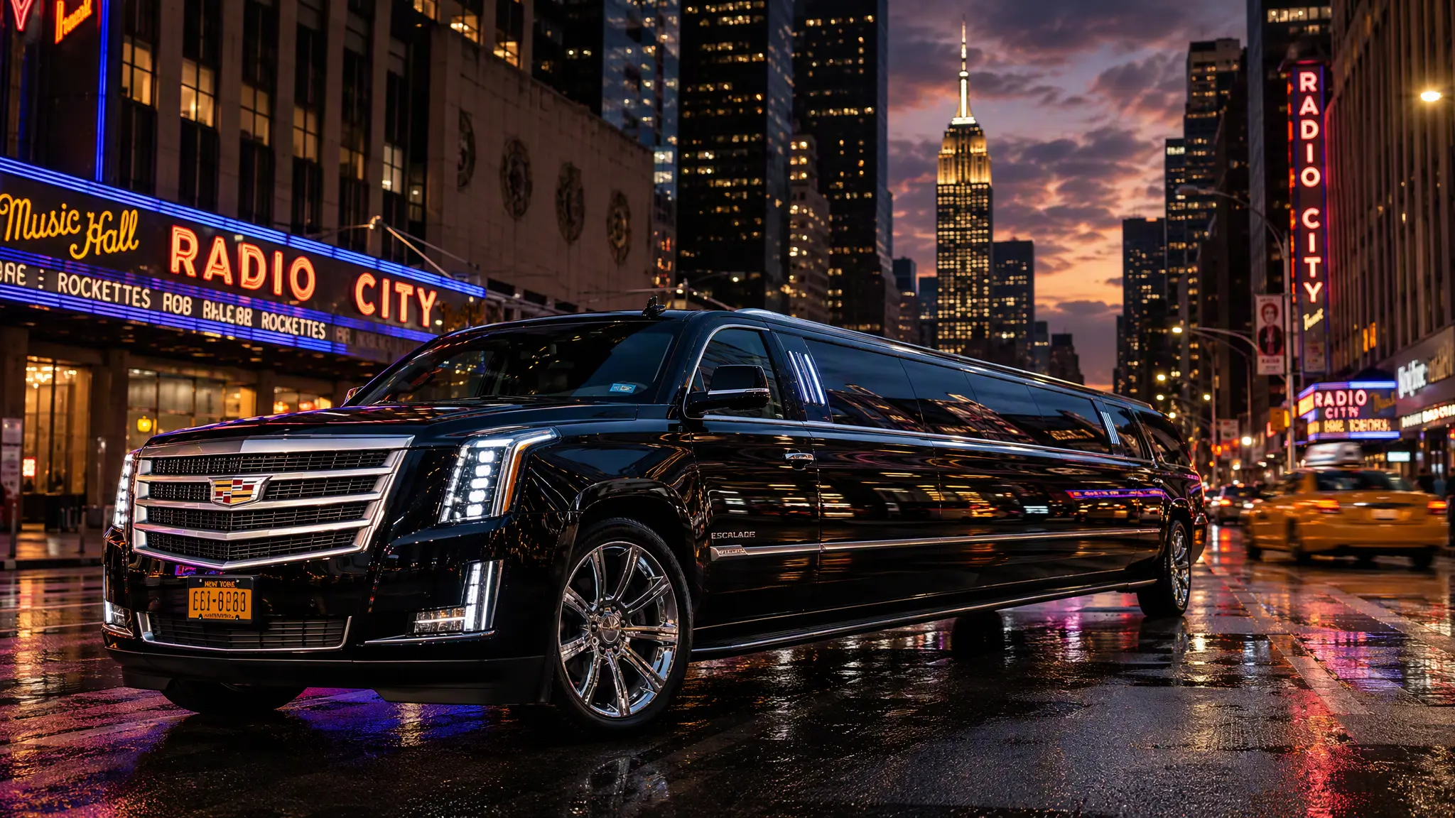 Black luxury sedan on a Manhattan avenue